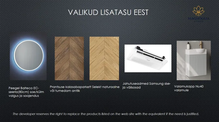 Lisavalikud lisatasu eest — materjalide ja toodete näidisleht